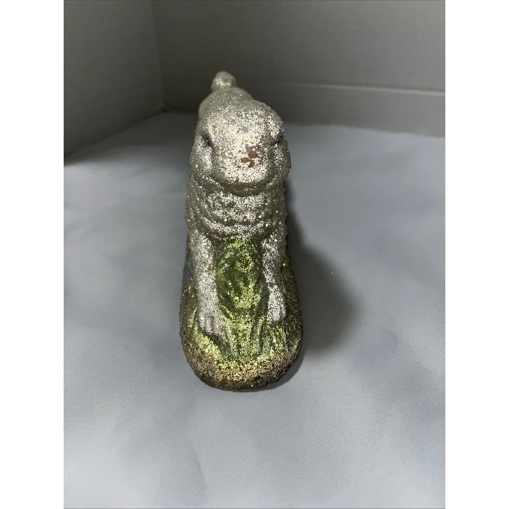 Glitter‎ Easter Bunny Rabbit Figurine Silver Green Grass Spring Decor 12 Inch